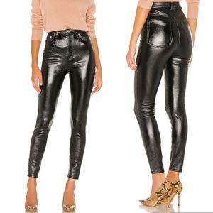 Free People Pheonix Coated Skinny High Rise Jeans in Liquid Black 31